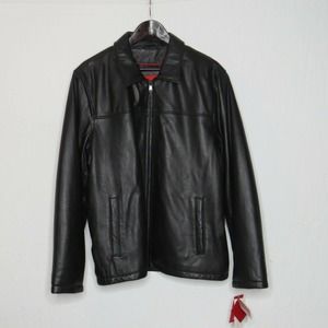 Mens IZOD Black Lamb Skin Leather Jacket Large